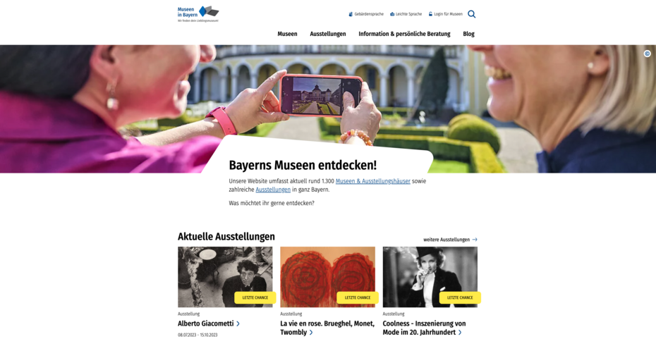[Translate to German:] Screenshot of www.museen-in-bayern.de