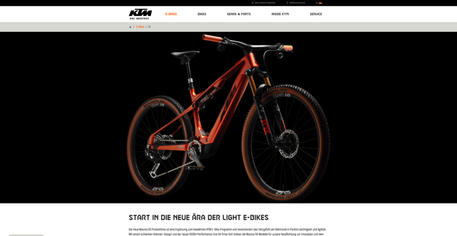 [Translate to German:] Screenshot of www.ktm-bikes.at