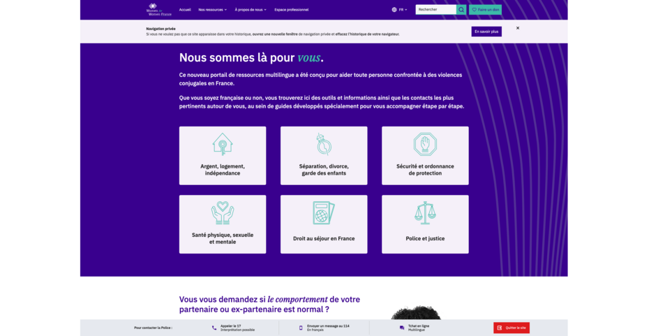 [Translate to French:] Screenshot of womenforwomenfrance.org