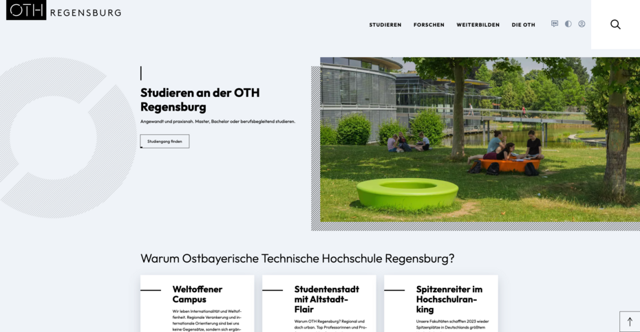 [Translate to German:] Screenshot of www.oth-regensburg.de